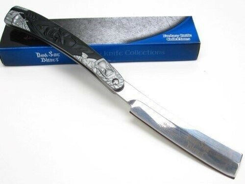 Dark Side Blades DS-016GB Black Grim Reaper Straight Shaving Razor Folding Knife