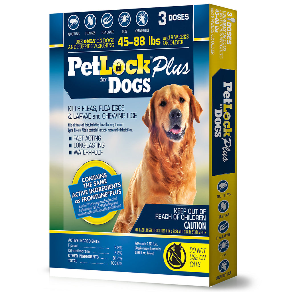 PetLock Plus Flea & Tick Treatment for Large Dogs 45-88 pounds 3 doses