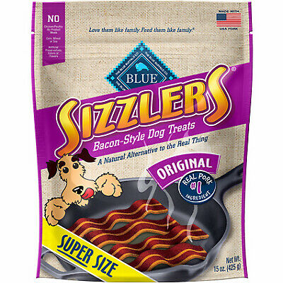 SIZZLERS Bacon Style Dog Treats by Blue Buffalo 15 oz Super Size NO Corn / Wheat