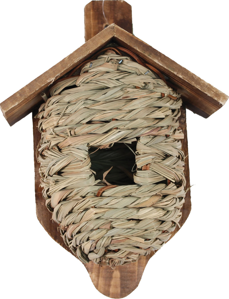Songbird Essentials - Post Mounted Grass Roosting Pocket With Roof