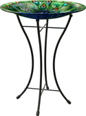 Panacea Products - Peacock Glass Bird Bath With Stand