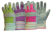 Boss Manufacturing      P - Ladies Split Leather Palm Glove W/striped Top Cuff (Case of 12 )