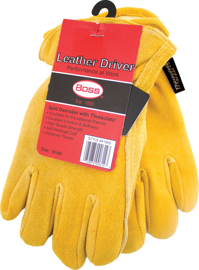 Boss Manufacturing     P - Therm Insulated Split Deerskin Driver Glove (Case of 6 )
