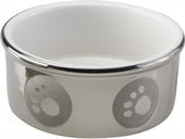 Ethical Stoneware Dish - Spot Paw Print Titanium Dog Dish