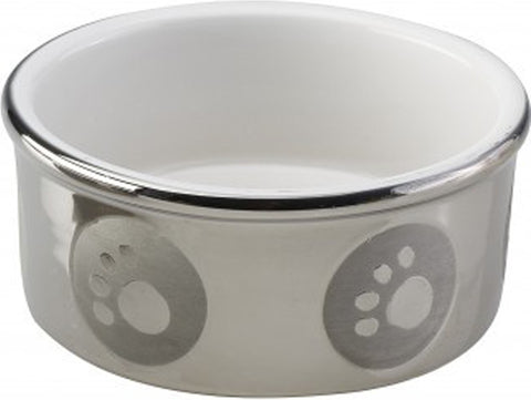 Ethical Stoneware Dish - Spot Paw Print Titanium Dog Dish