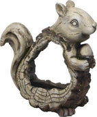 Stone Squirrel Planter With Wooden Carved Finish
