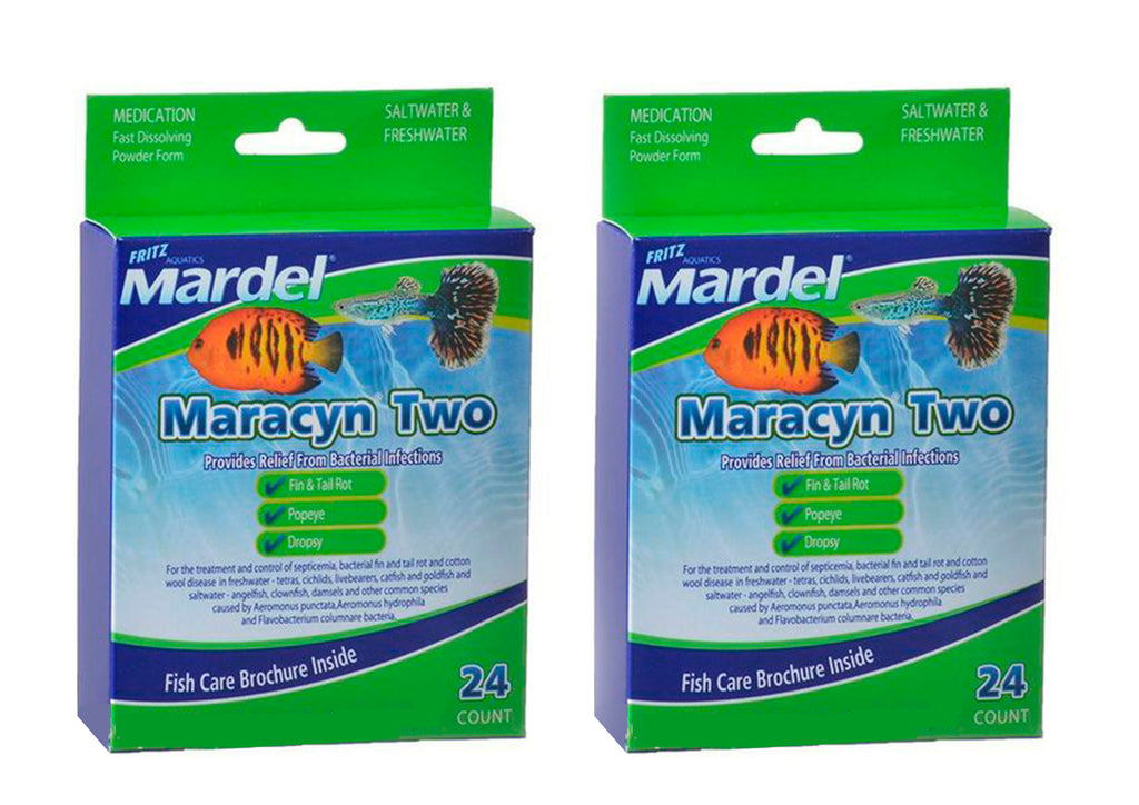 2 x Mardel Maracyn Two Antibacterial Aquarium Medication Powder 24. Set of 2.