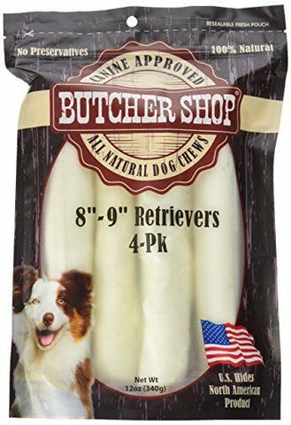 Butcher Shop 8"-9" Natural Rawhide Retrievers 4 Pack, Large.