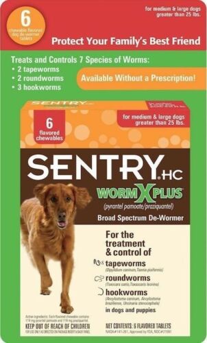 Sentry WormX Plus Flavored De-Wormer Chewables for Dogs over 25 lbs 6 Tablets